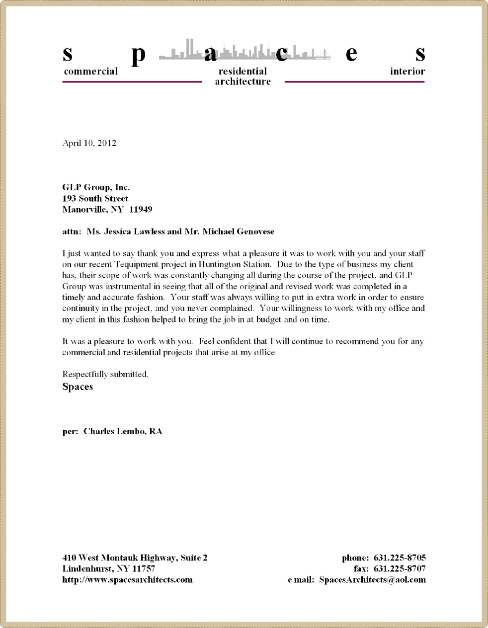 Spaces Architect Testimonial